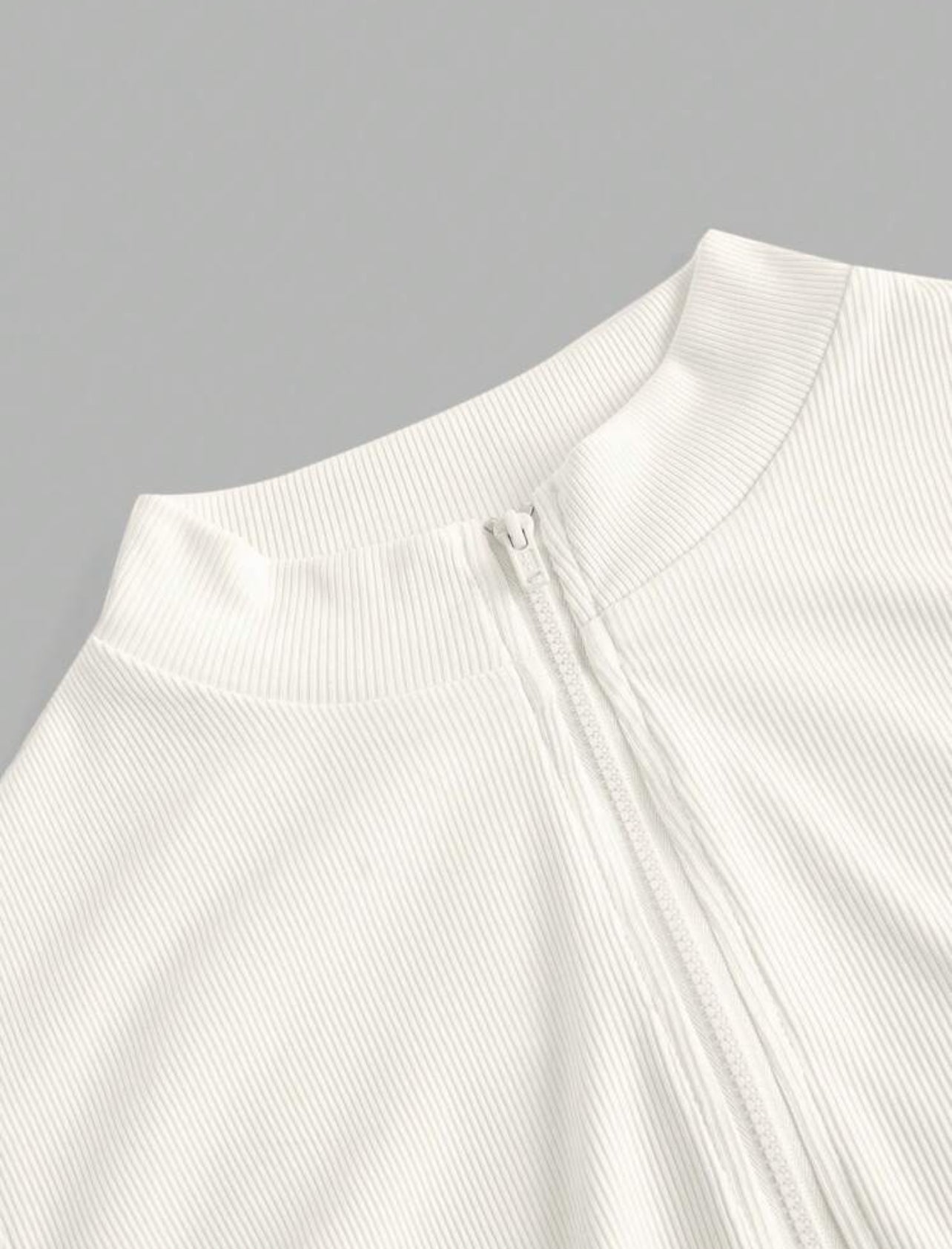 Zip-Up Mock Neck Bodysuit Set, Casual Long Sleeve Bodysuit