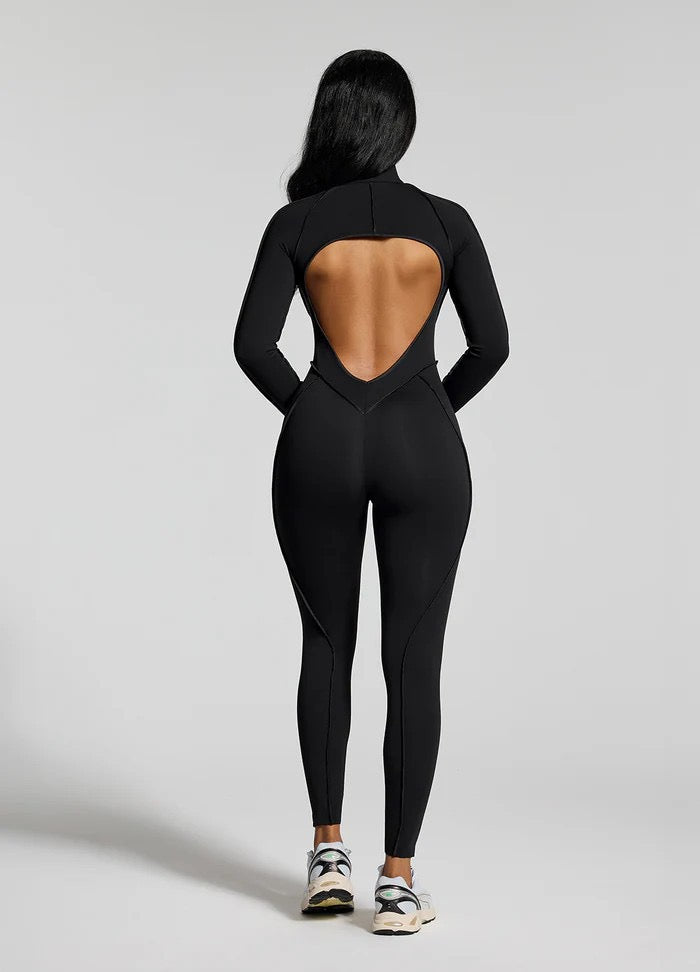 Full Body Jumpsuit Backless Exposed Seam Details.