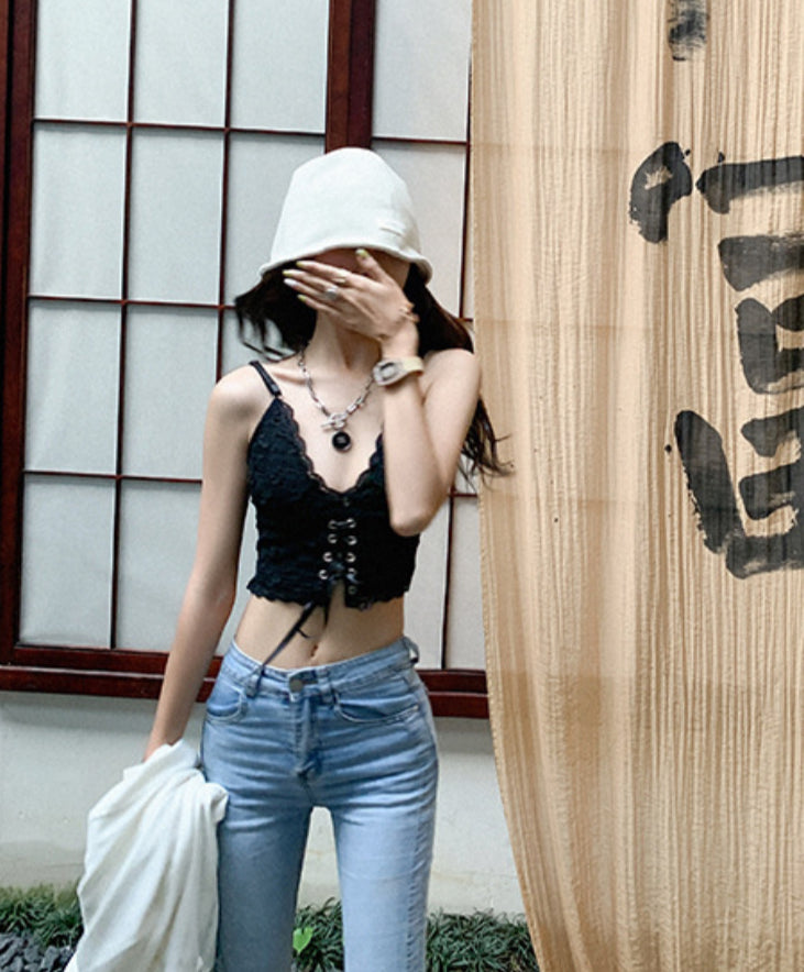 Lace Cropped Tie-front Camisole