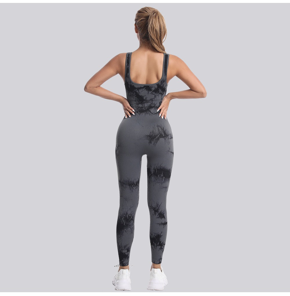 Tie-Dye Simple Slim Fit Sports Jumpsuit