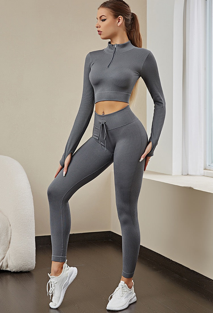 Seamless High Elastic Breathable Zipper Sport Set