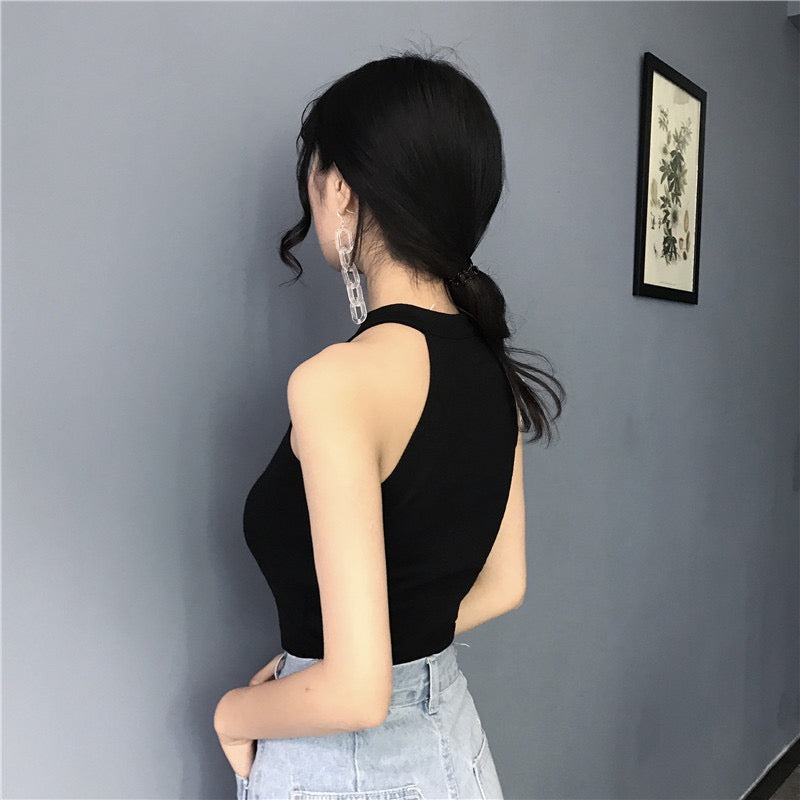 Chic Retro Zipper Slim Fit High Neck Short Tank Top