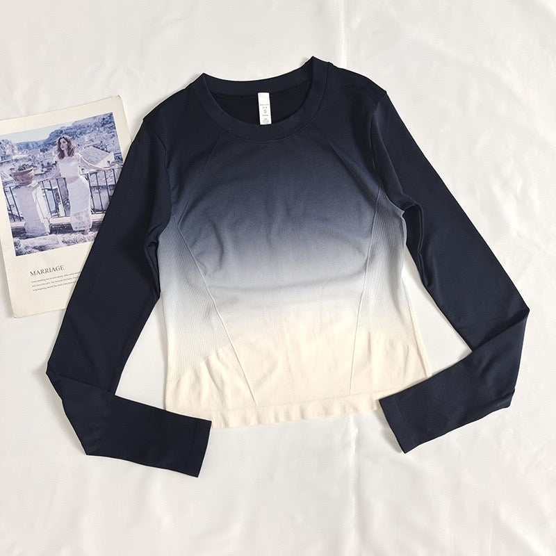 Gradient Yoga Top for Women – Quick-Dry Long Sleeve