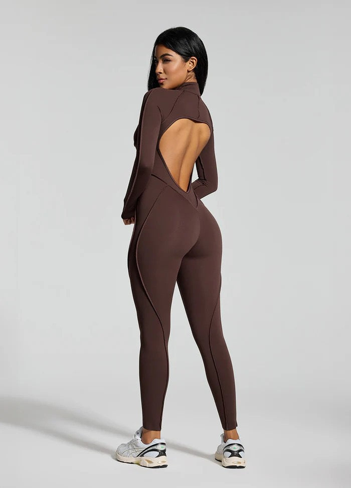 Full Body Jumpsuit Backless Exposed Seam Details.