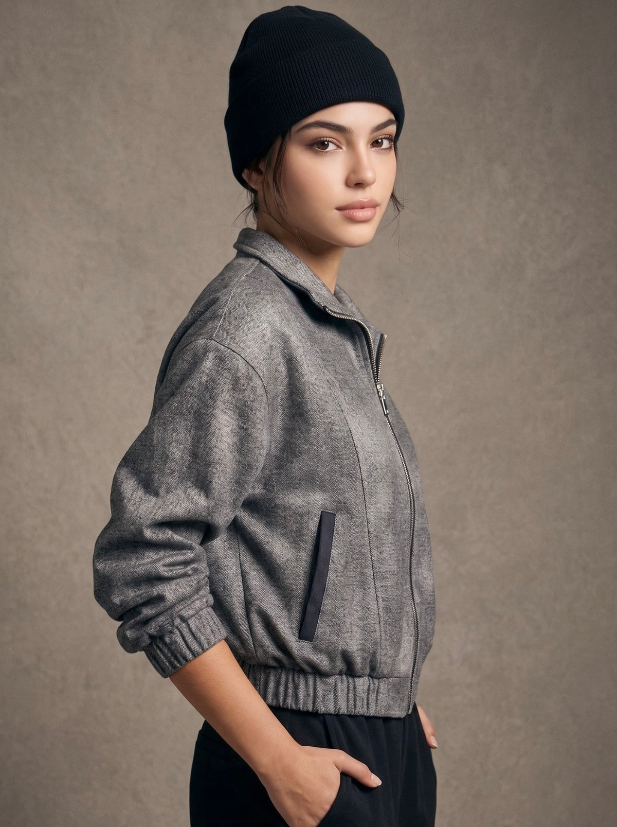 Cropped Zip Bomber Jacket