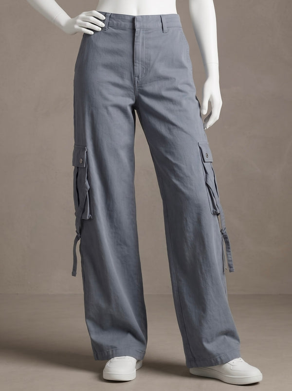 Wide Leg Denim Cargo Pants