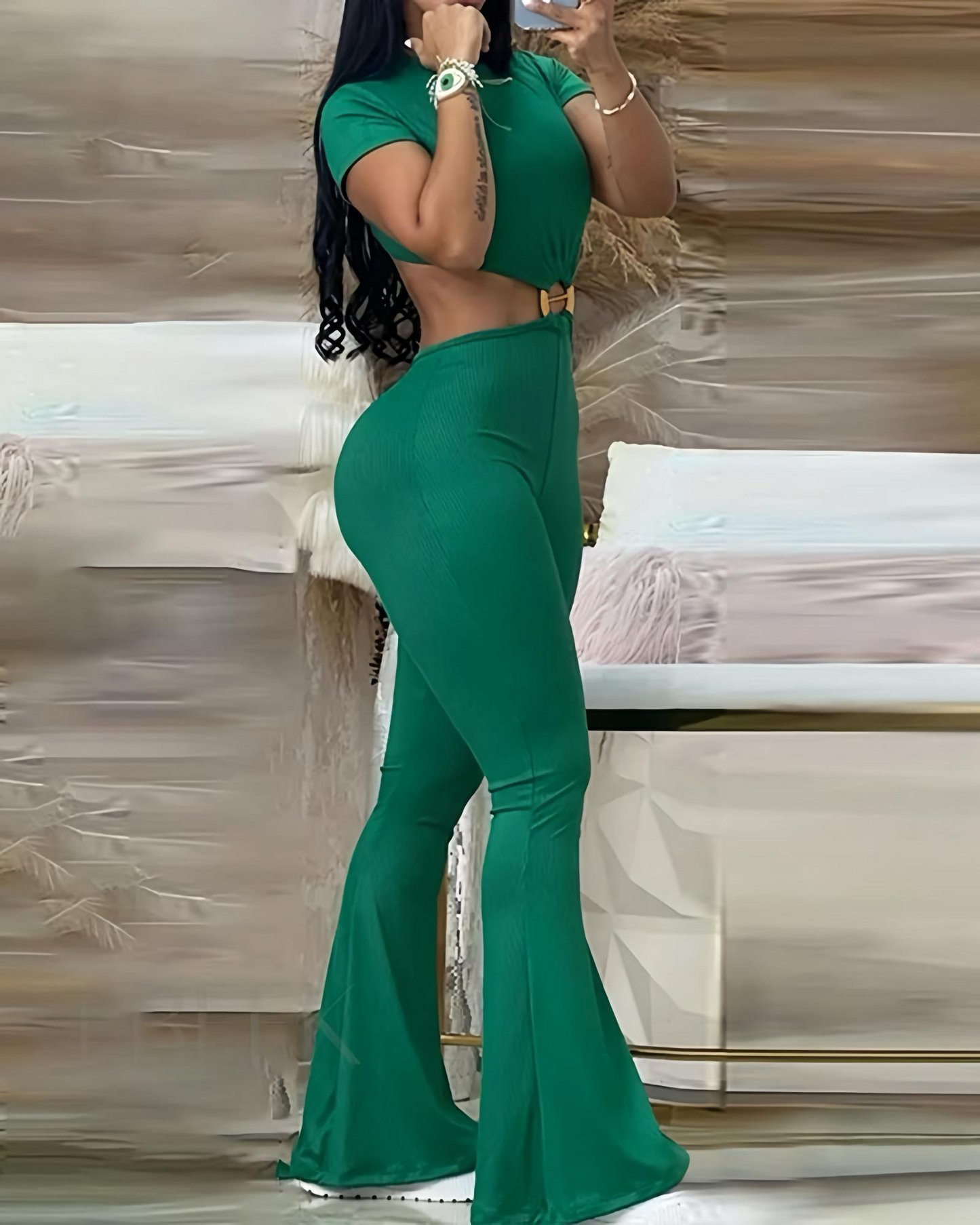 Short Sleeve Jumpsuit With Hollow Out Back