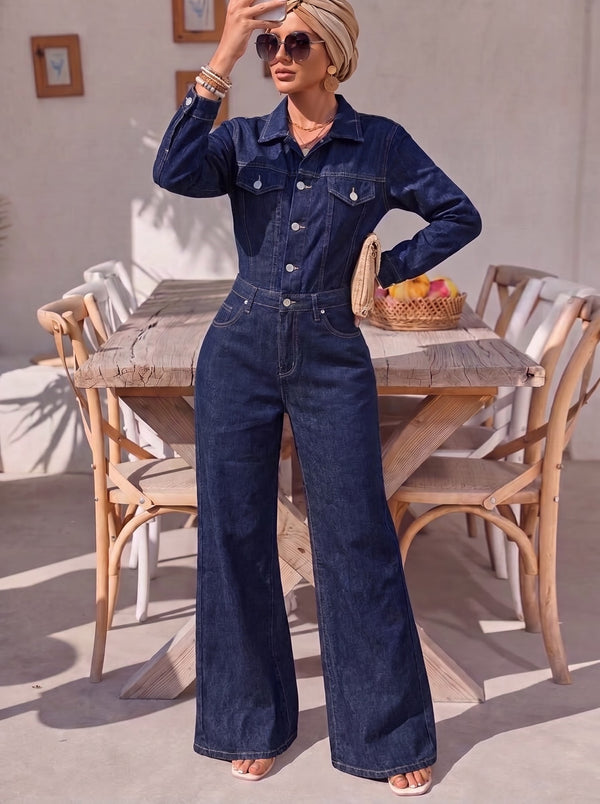 Long Sleeve Denim Jumpsuit