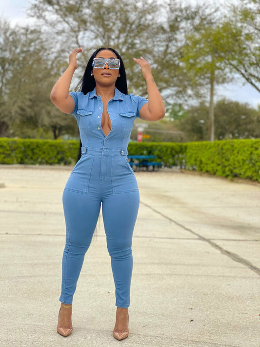 Women's Denim Jumpsuit Outfit