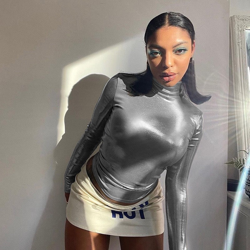 Silver Metallic T-Shirt Outfit