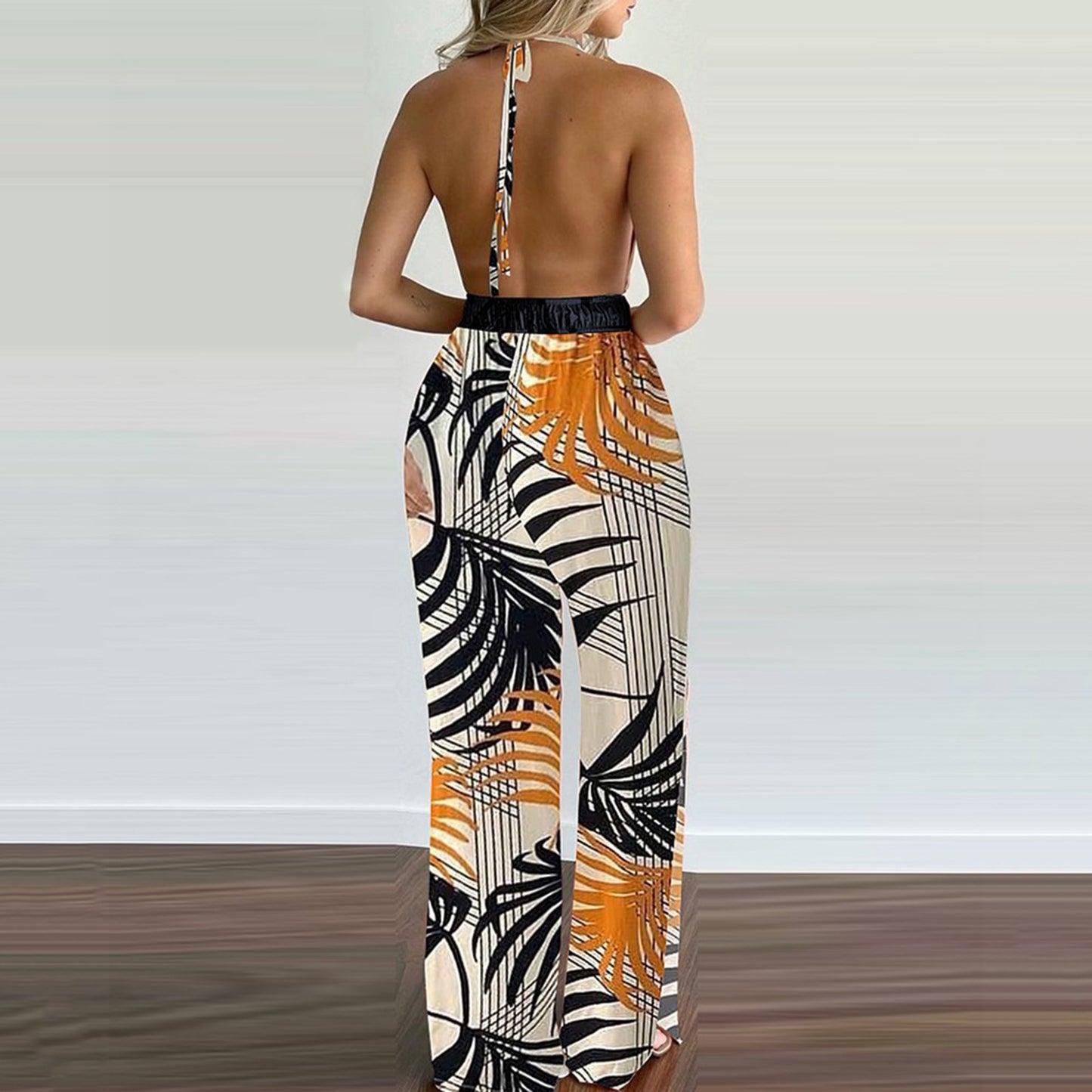 High-Slit Printed Halter Jumpsuit