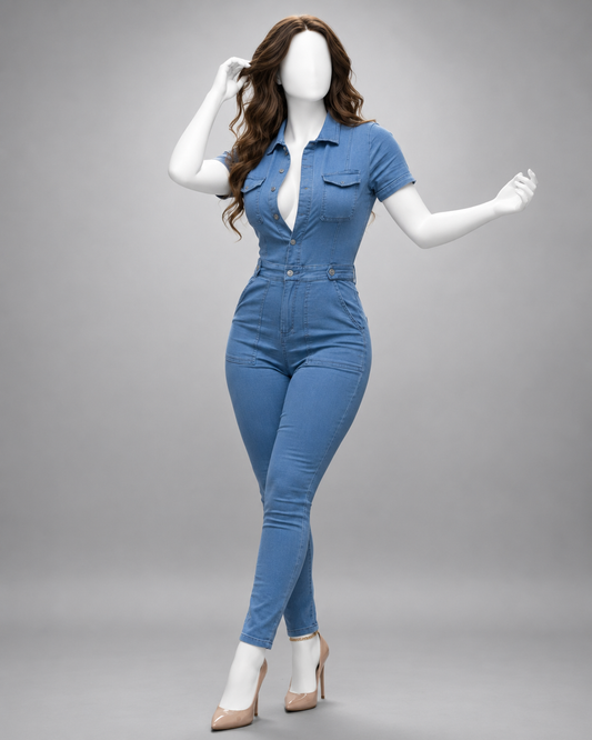 Fitted Button Front Jumpsuit