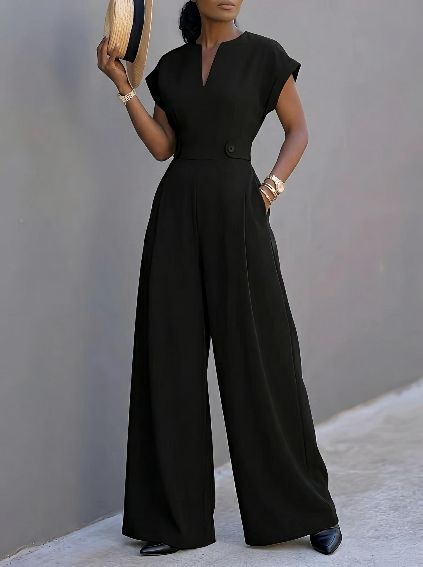 Wide Leg V-neck Jumpsuit