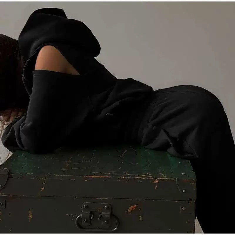 Shoulder Cutout Hoodie Set