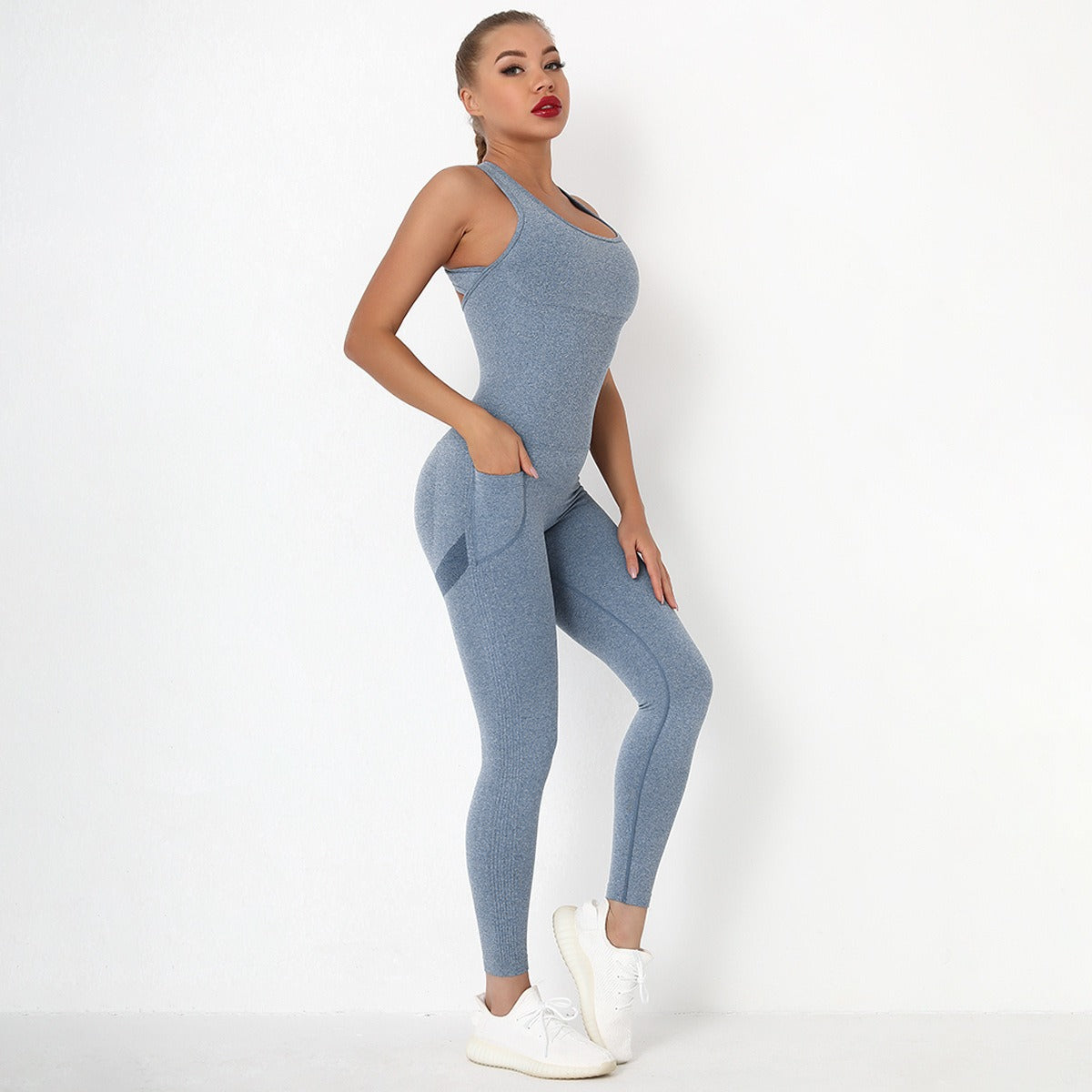 Seamless Peach Hip Raise Pocket Yoga Sports Jumpsuits