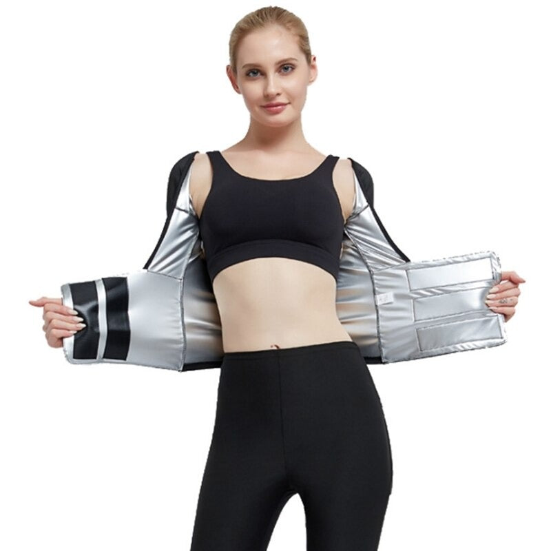 Silver Sweat Suit Women's Shapewear Coating Sauna Body Shapers Workout Slim T Shirt Weight Loss Waist Trainer Fat Burning Pants
