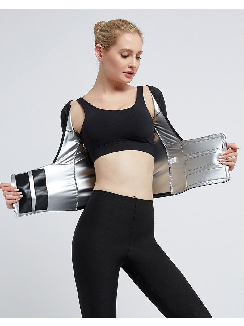 Silver Sweat Suit Women's Shapewear Coating Sauna Body Shapers Workout Slim T Shirt Weight Loss Waist Trainer Fat Burning Pants