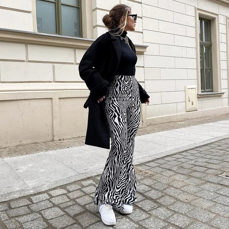 Zebra Print Pants For Women High Waist Wide Leg Long Trousers Fashion