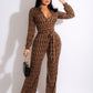 Women's Allover Printed Monogram Stand Collar Jumpsuit