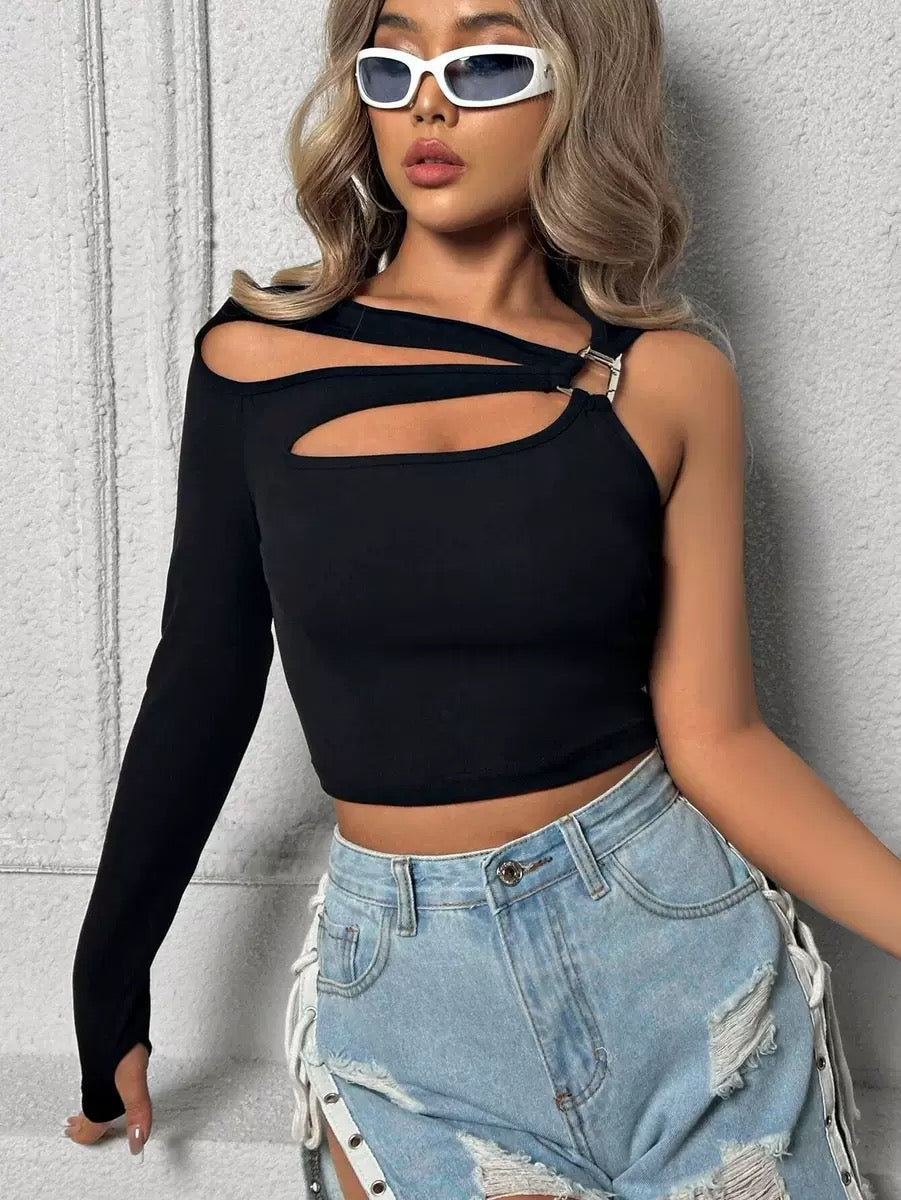 Asymmetric Cutout Sleeve Top
