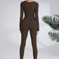 Seamless Knit Long Sleeve Jumpsuit, Tight Fit Stretchy