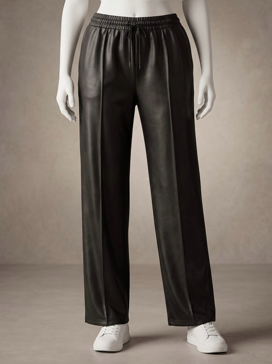 Leather Drawstring Wide Leg Pants