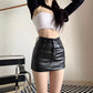 High-Waisted Black Leather Skirt