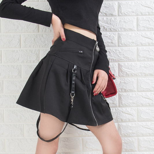 pleated skirt personalized zipper ins2020 spring and autumn new mosaic skirt