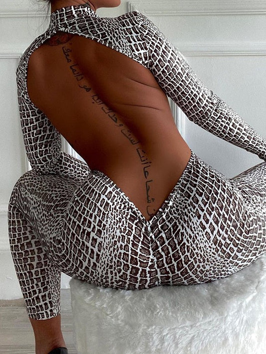 Snake skin pattern brown jumpsuit