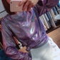 hot style foreign trade loose T-shirt women's shiny reflective long-sleeved women's supply