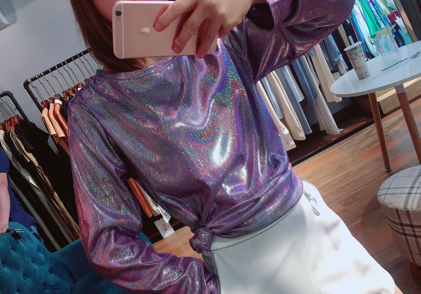 hot style foreign trade loose T-shirt women's shiny reflective long-sleeved women's supply