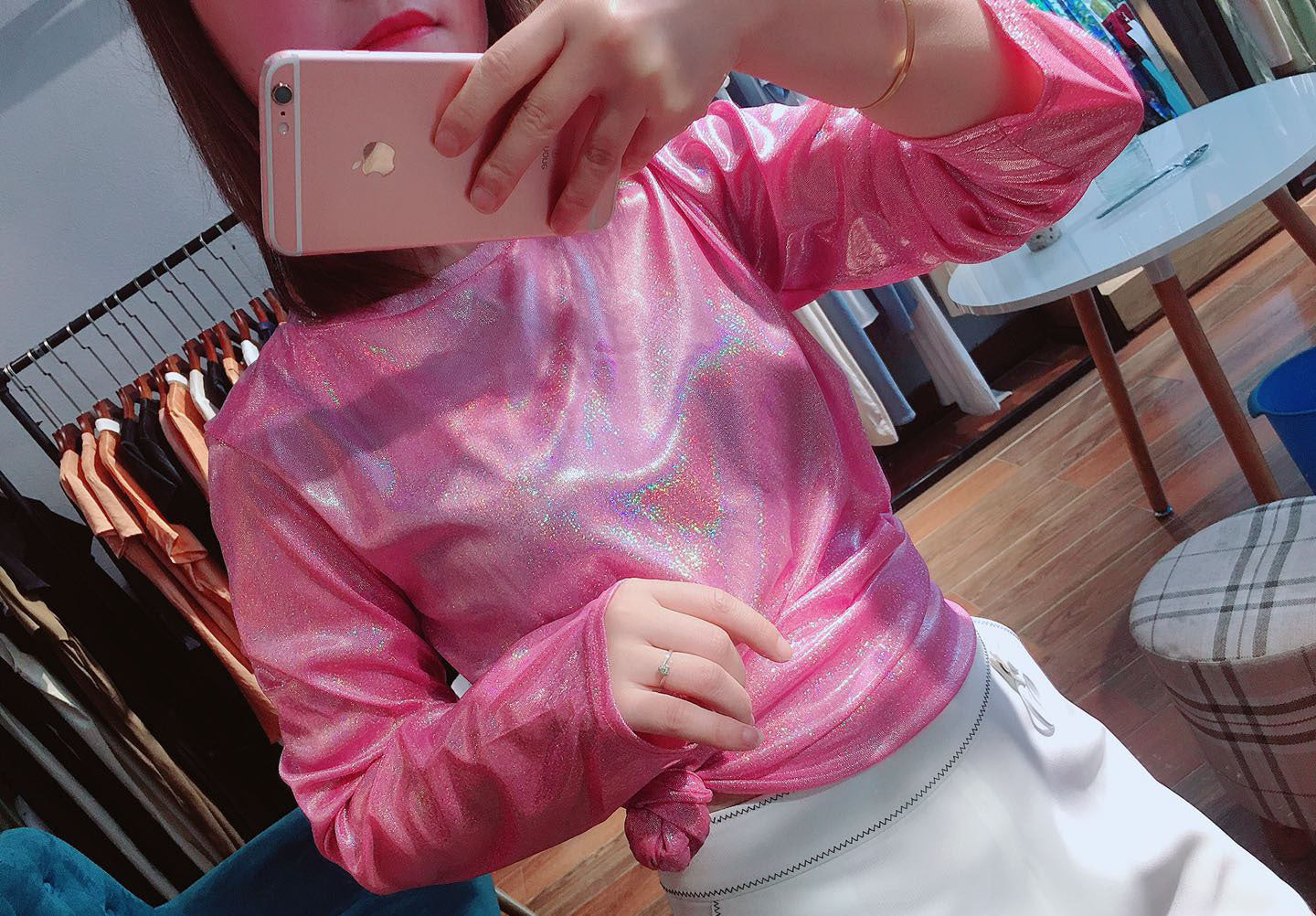 hot style foreign trade loose T-shirt women's shiny reflective long-sleeved women's supply