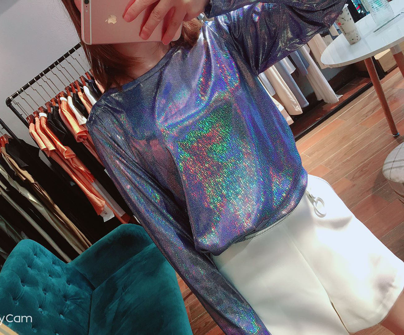 hot style foreign trade loose T-shirt women's shiny reflective long-sleeved women's supply