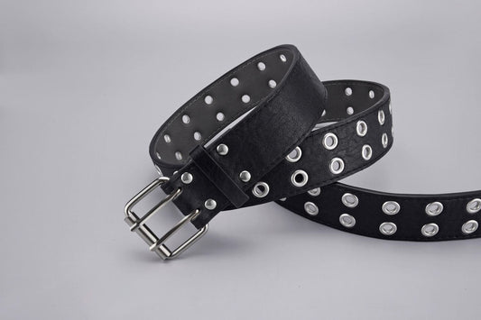 Double-row hole belt ins belt female style hip-hop hollow fashion punk belt decoration.