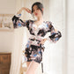 Lingerie Low-Cut Retro Japanese-Style Printed Kimono With Panties & Belt