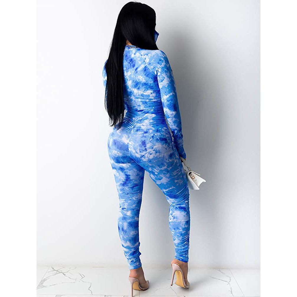 new European and American cross-border fashion tie-dye women's jumpsuit.