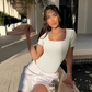 Women Square Neck Short Sleeve Slim-Fit bodysuit