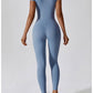 Women's Solid Color Front Zipper Jumpsuit