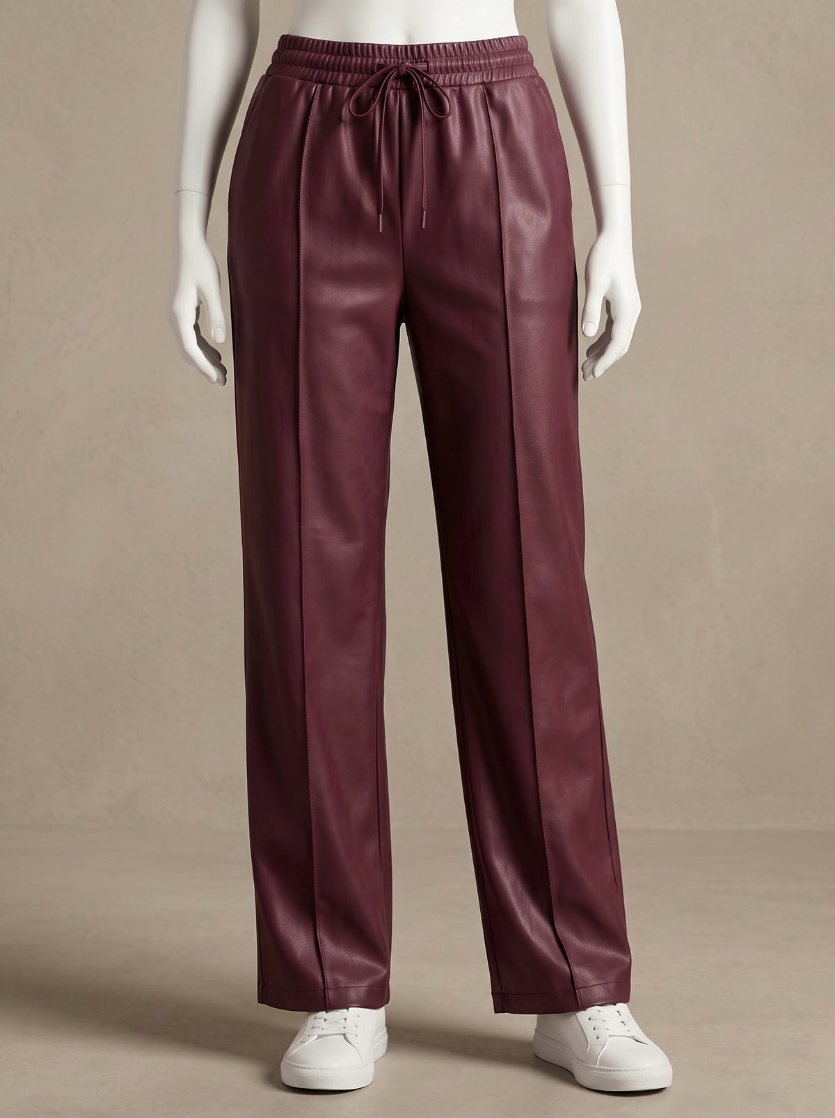 Leather Drawstring Wide Leg Pants