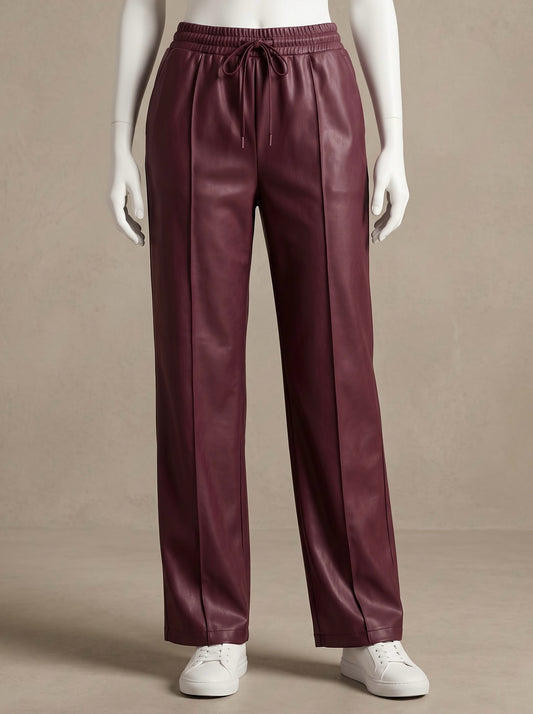 Leather Drawstring Wide Leg Pants