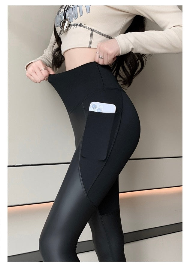 Leather Pocketed Athletic Leggings