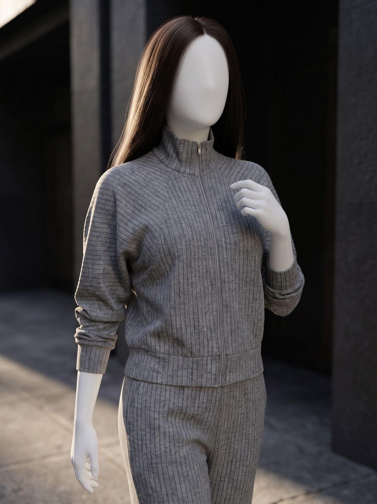 Ribbed Zip Tracksuit Set