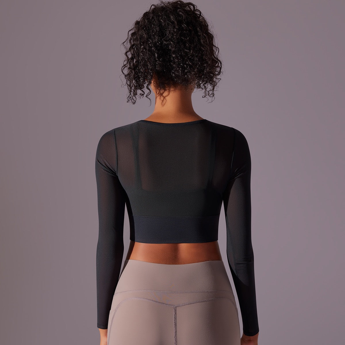 Black Asymmetrical Contrast Mesh Cut Out Crop Top