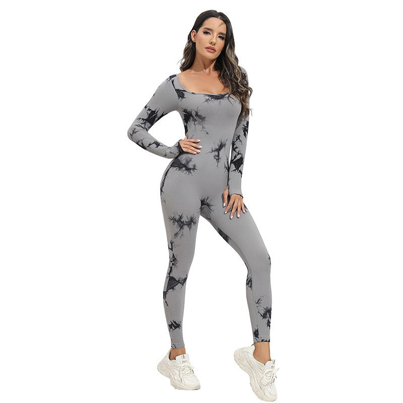 Tie-Dye Scoop Neck  Long Sleeve Jumpsuit