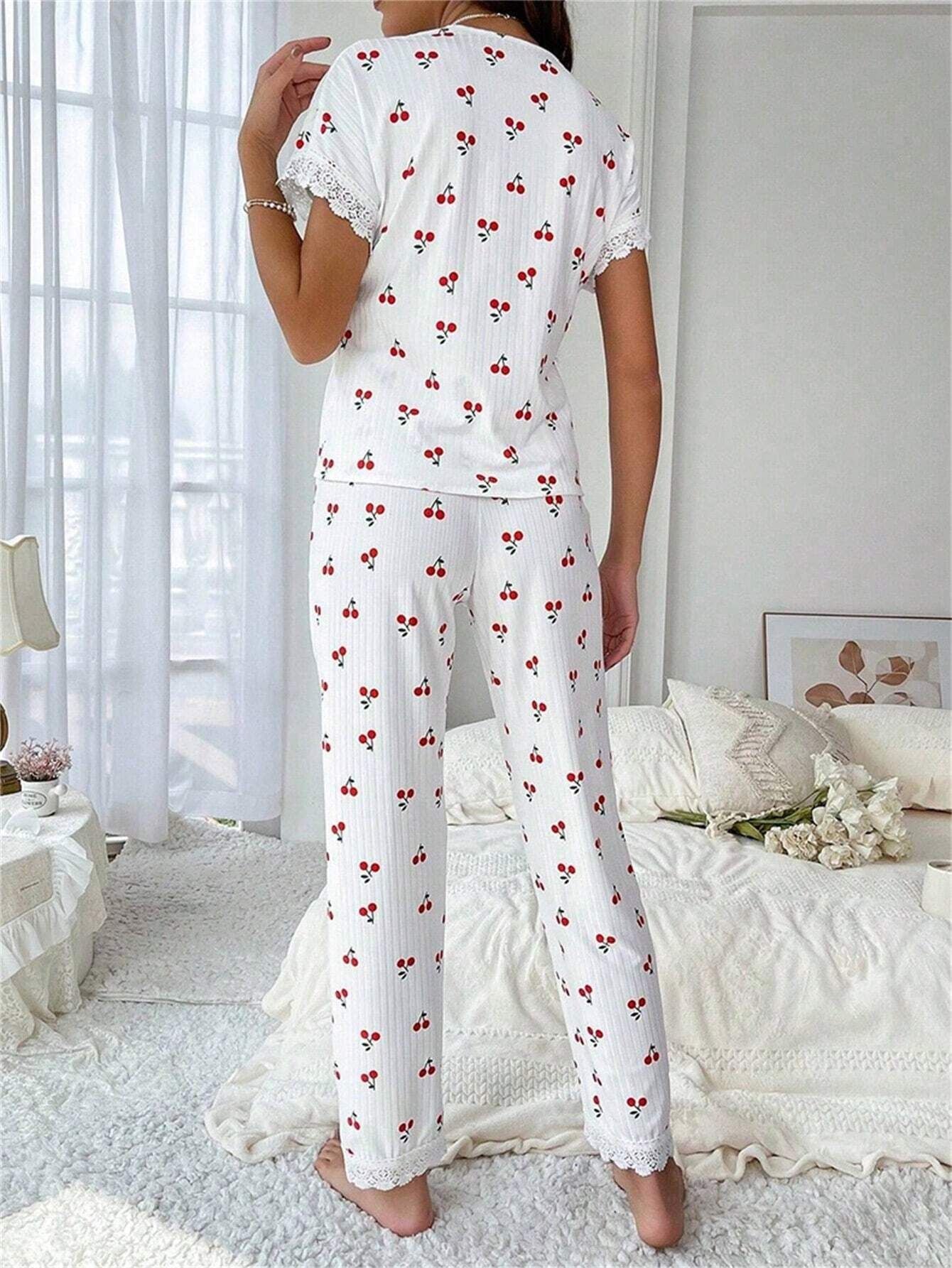 Cherry Lace Pajama Set – Soft, Stylish & Wearable Anywhere