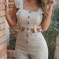 Solid Color Button Design Casual Jumpsuit