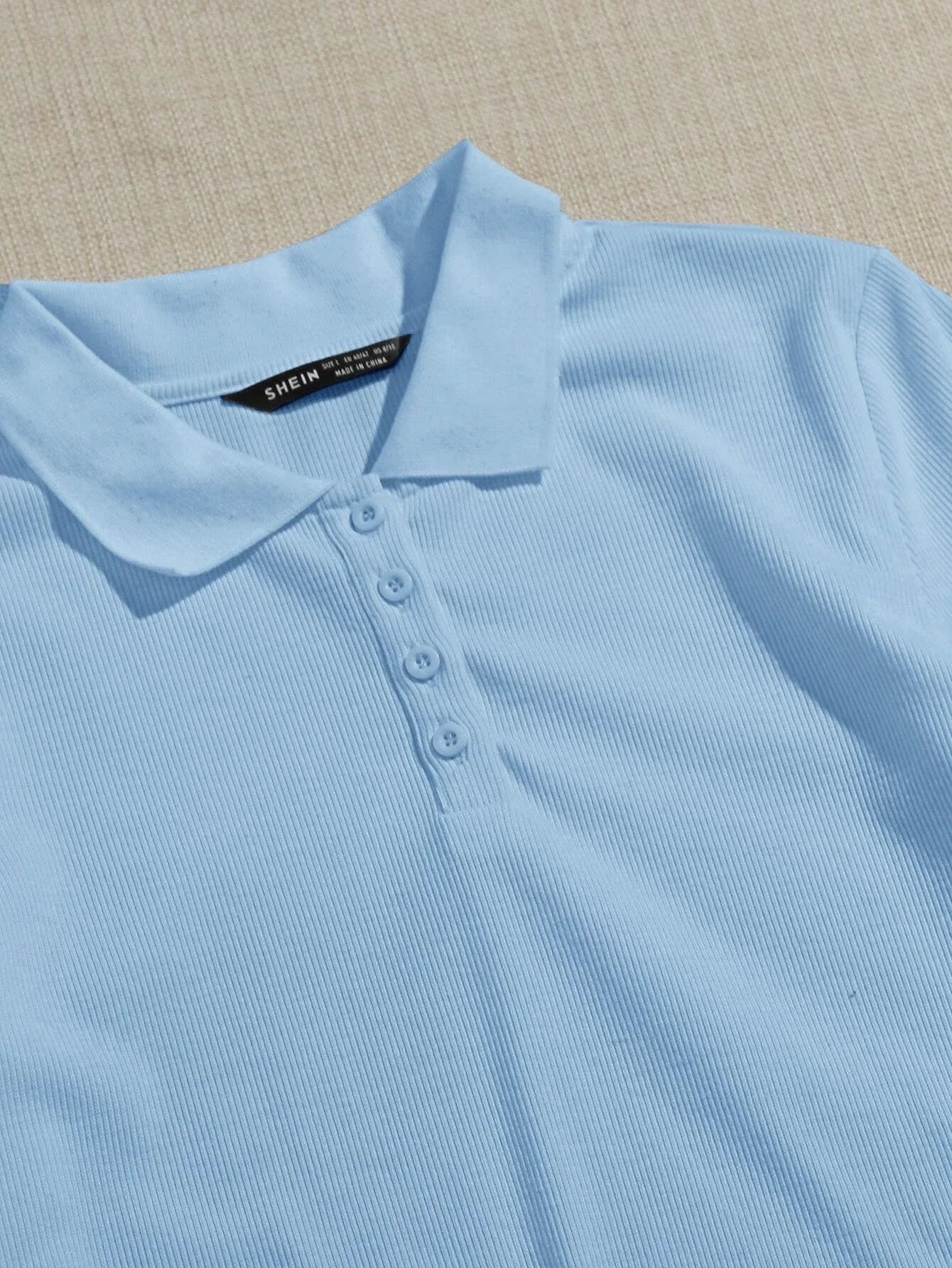 Lettuce Trim Rib-knit Polo Shirt