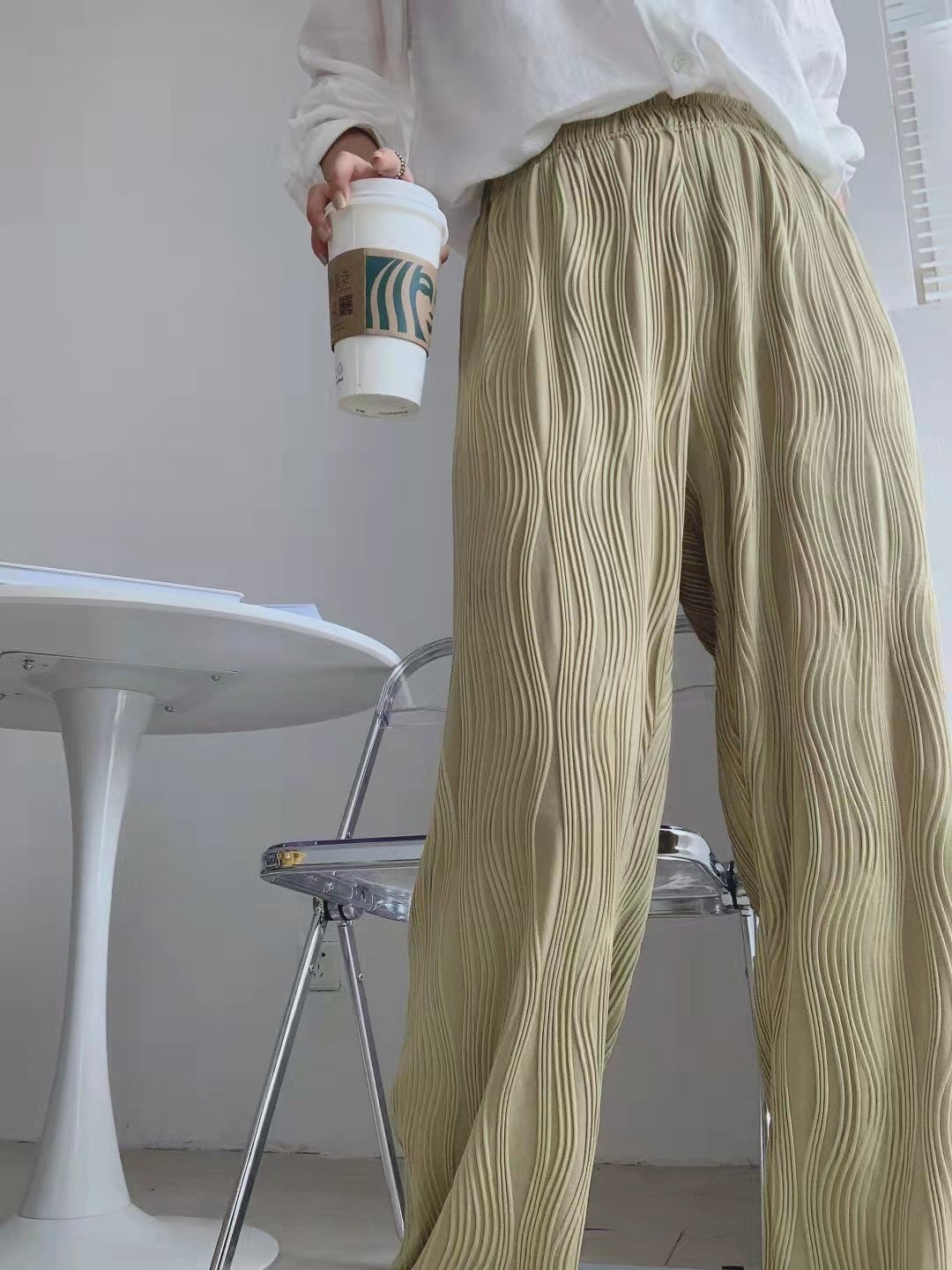 ripple wide-leg pants for women 2024 spring and summer ins trend celebrity design straight-leg pants to wear casual floor-length pants