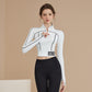 Zip Front Color Block Long Sleeve Top And Leggings Sports Suit