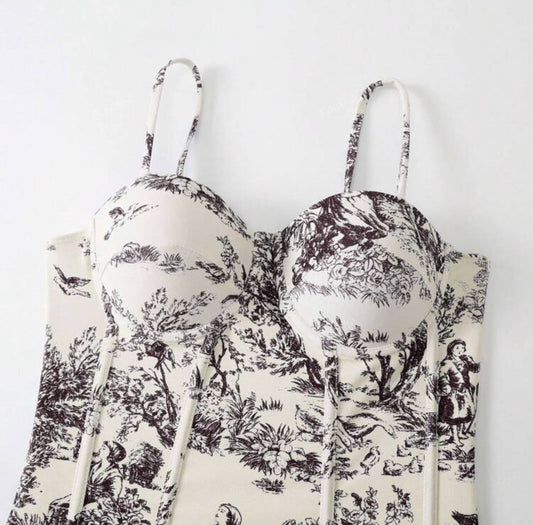 Modest Slimming Retro Print with Underwire Padded Cups and Maxi Cover-Up Skirt